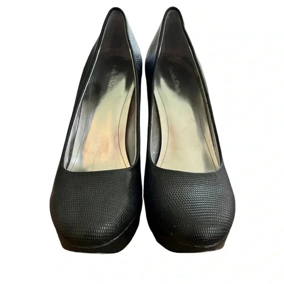 Calvin Klein Carley platform pumps, black, sz 8, lizard stamped leather EUC - Picture 2 of 7